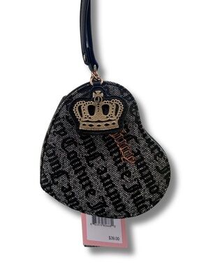 Juicy Couture Black and Gray Heart Logo Wristlet